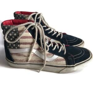 Vans Men's 8 Women's 9.5 Unisex Sk8 Hi American Flag Red White Blue Suede Canvas